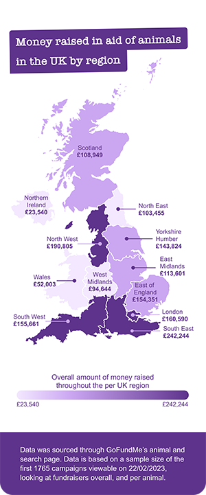 Which UK region receives the most money towards their animal fundraisers image